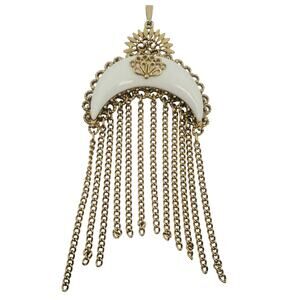 Vintage Ornate Sun and White Enamel Crescent Moon W/Chain Tassels Pendant – Rare